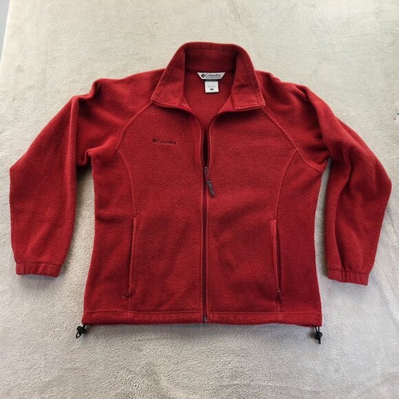 Columbia Womens Fleece Jacket Large Red Full Zip Mock Neck Outdoors Cozy Casual - Picture 15 of 16